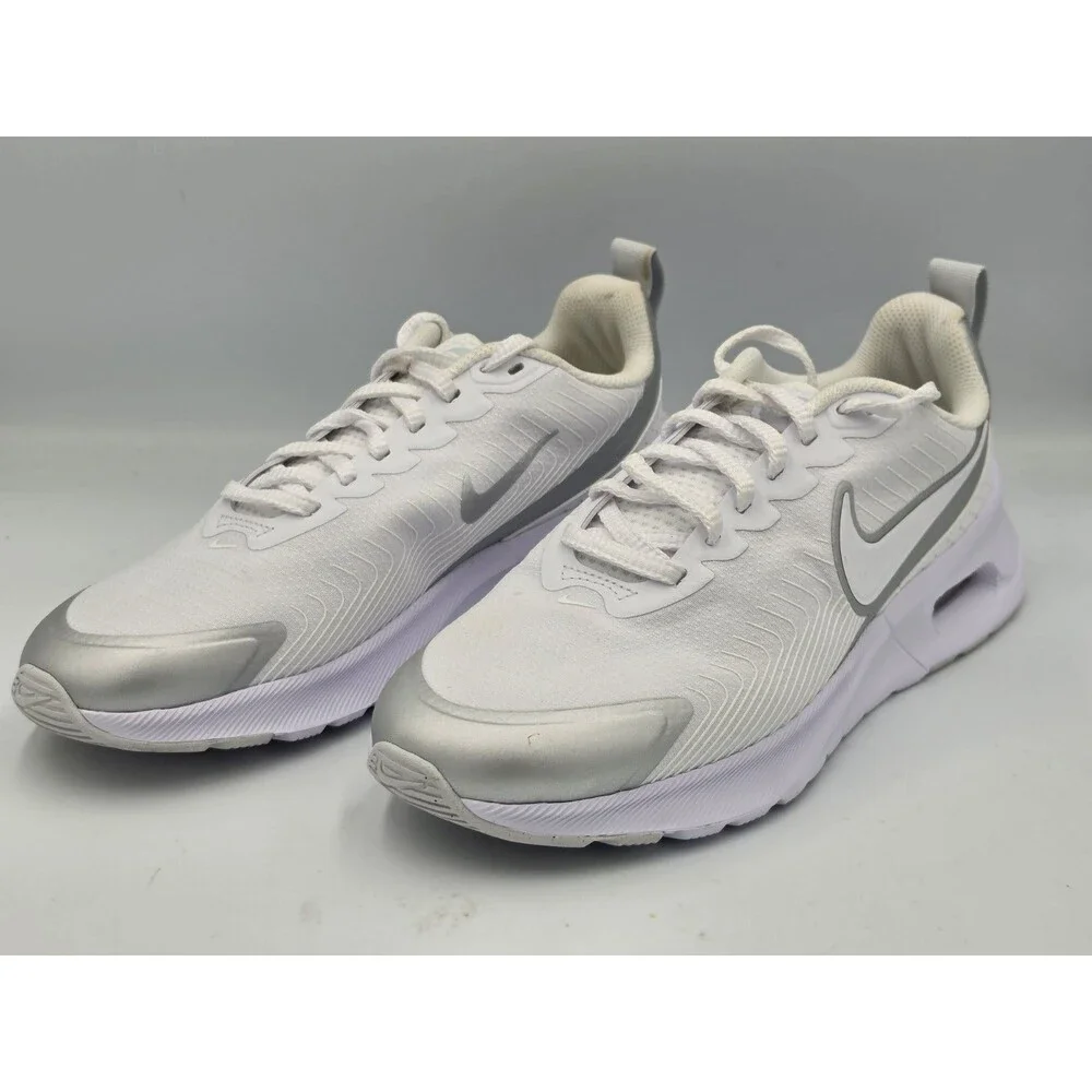 Nike Air Max Nuaxis Women’s 7.5 White Silver Running Gym Shoes Sneakers